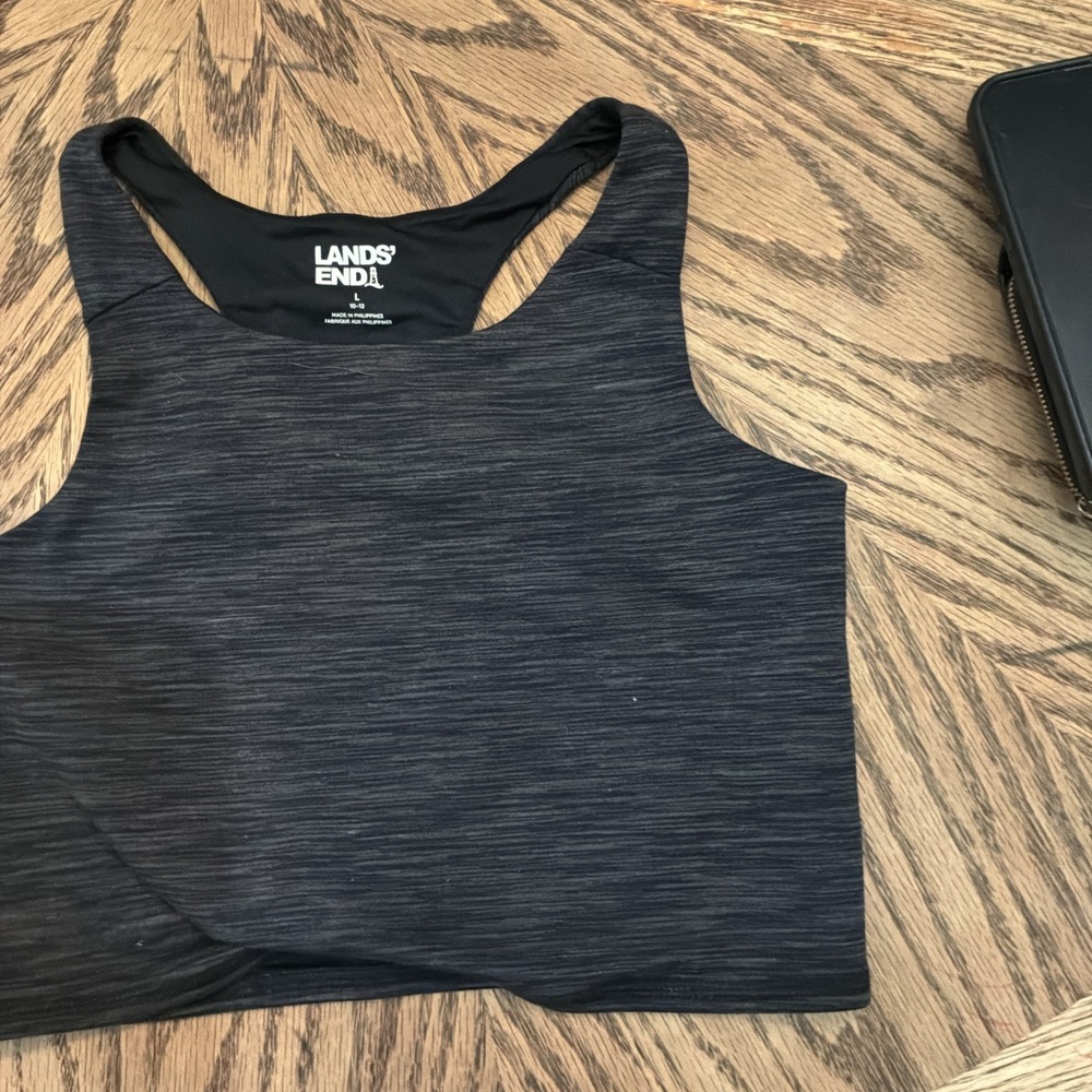 Lands End Girls Active Crop‎ Tank Top Large (10-12) Black Texture